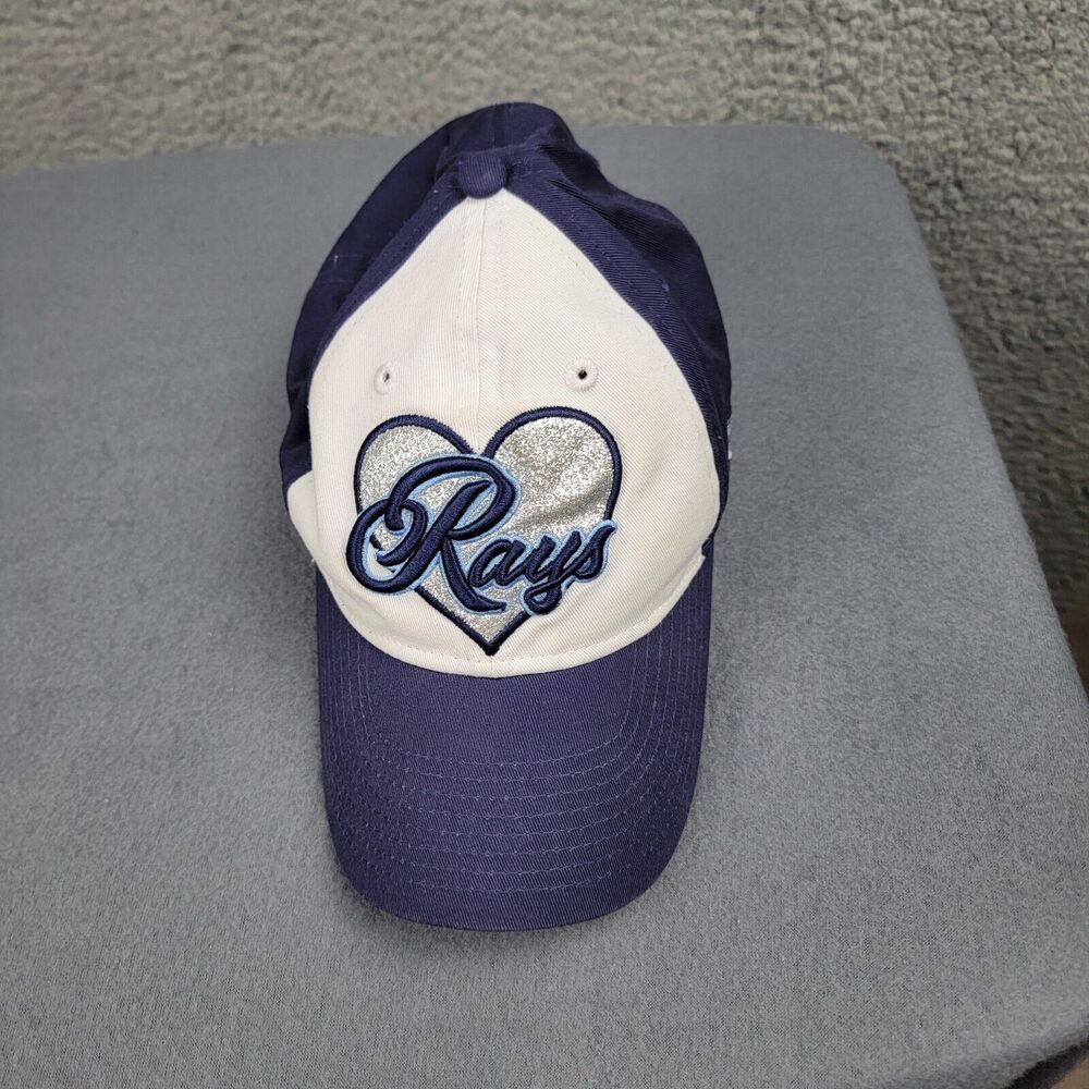Tampa Bay Rays Baseball Cap Hat Girls Blue White Silver Heart Script Adjust MLB